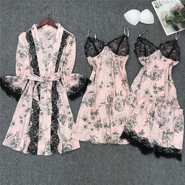 4pcs nighty bathrobe nightgown suit women robe gown set satin print kimono nightdress sleepwear casual intimate lingerie women's, Black;red
4pcs nighty bathrobe nightgown suit women robe gown set satin print kimono nightdress sleepwear casual intimate lingerie women's, Black;red