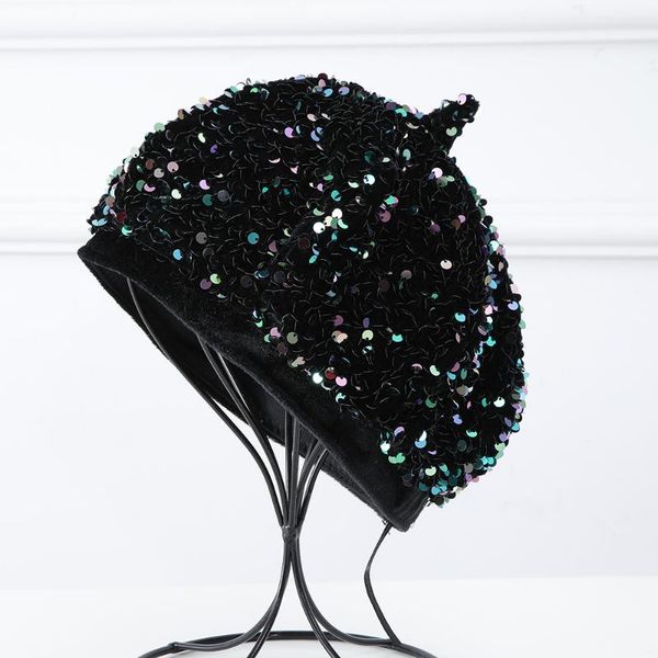 berets 2021 women's knitting winter luxury elegant cotton beret fashion sequin autumn ladies hat, Blue;gray
berets 2021 women's knitting winter luxury elegant cotton beret fashion sequin autumn ladies hat, Blue;gray