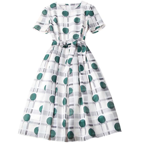 est summer designer women's elegant short sleeve fashion polka dot plaid knee-length dress 210521, Black;gray
est summer designer women's elegant short sleeve fashion polka dot plaid knee-length dress 210521, Black;gray