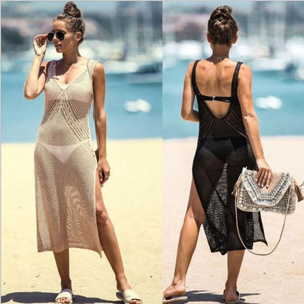 women's swimwear beach dress 2021 knit vest beachwear woven solid color women for bikini cover up, White;black
women's swimwear beach dress 2021 knit vest beachwear woven solid color women for bikini cover up, White;black