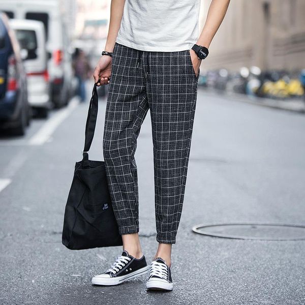 men's pants casual men cotton slim fit european and american style checked print stretch plaid, Black
men's pants casual men cotton slim fit european and american style checked print stretch plaid, Black