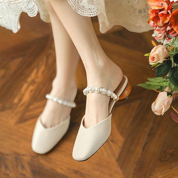 slippers string bead shoes woman's square heel slides fashion loafers low med cover toe 2021 summer block luxury rome hoof heels, Black 
slippers string bead shoes woman's square heel slides fashion loafers low med cover toe 2021 summer block luxury rome hoof heels, Black