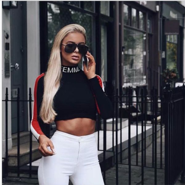 tees t-shirt autumn and winter women's letter long sleeve bottoming fashion half high collar fitns sports t-shirt women, White
tees t-shirt autumn and winter women's letter long sleeve bottoming fashion half high collar fitns sports t-shirt women, White