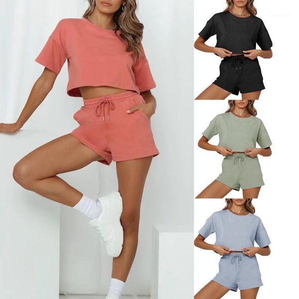 women two-piece sports clothes set short sleeve round collar crop drawstring high waist shorts solid color casual outfits women's track, Gray
women two-piece sports clothes set short sleeve round collar crop drawstring high waist shorts solid color casual outfits women's track, Gray