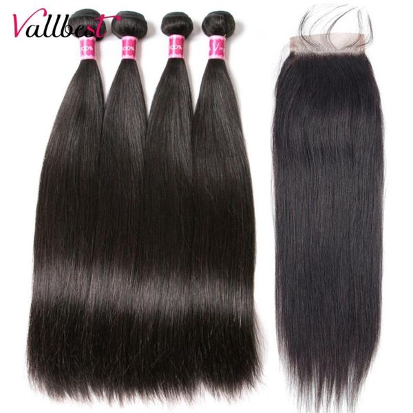 human hair bulks vall peruvian bundles with closure straight 4 lace remy extension double weft, Black
