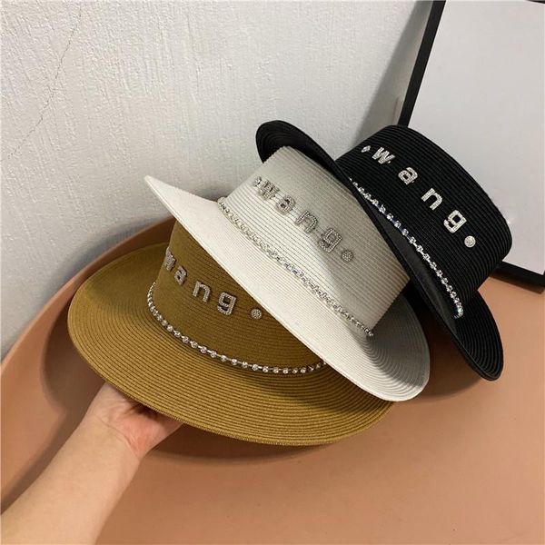 high-quality hat female summer flat straw uv protection sun korean diamond letters beach fedora cap fascinator hats wide brim, Blue;gray
high-quality hat female summer flat straw uv protection sun korean diamond letters beach fedora cap fascinator hats wide brim, Blue;gray