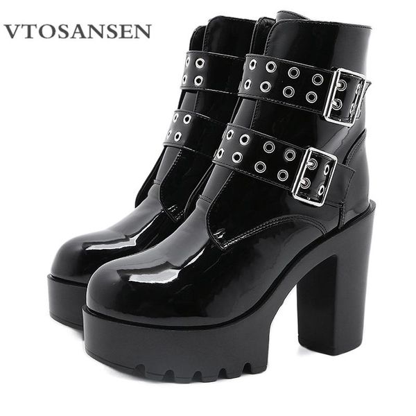 boots fashion ankle strap heals booties designer patent leather combat for women extreme high heels platform shoes spring, Black
boots fashion ankle strap heals booties designer patent leather combat for women extreme high heels platform shoes spring, Black