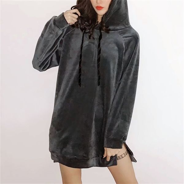women velvet thick longline hoodie with split hem winter raglan sholder outerwear 210512, Black
women velvet thick longline hoodie with split hem winter raglan sholder outerwear 210512, Black
