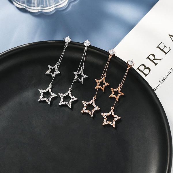 style selling simple stylish star women drop earrings elegant rose golden white zircon exquisite versatile female earring dangle & chandelie, Silver
style selling simple stylish star women drop earrings elegant rose golden white zircon exquisite versatile female earring dangle & chandelie, Silver