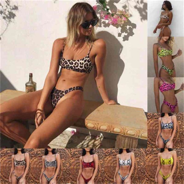 leopard 2021 print women's split swimsuit bikini, White;black 
leopard 2021 print women's split swimsuit bikini, White;black