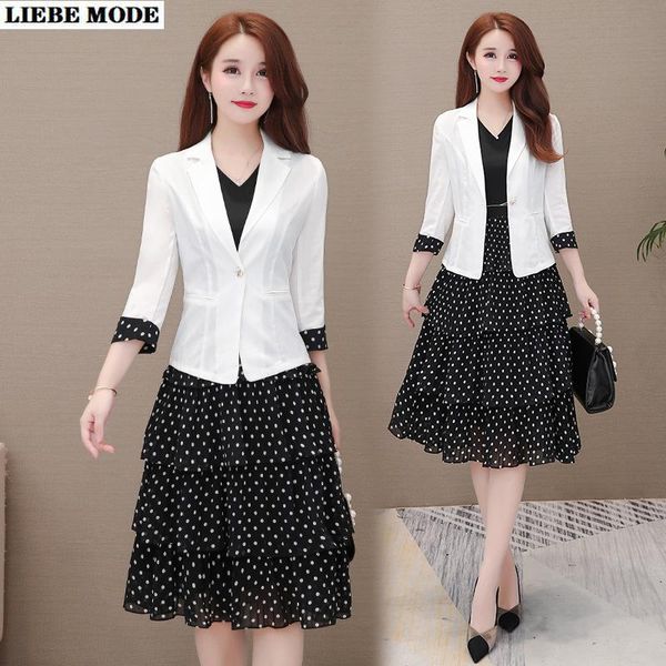 ladies office wear blazer dress suits for women short and polka dot print knee length dresses womens casual 2 pieces set work, White;black
ladies office wear blazer dress suits for women short and polka dot print knee length dresses womens casual 2 pieces set work, White;black