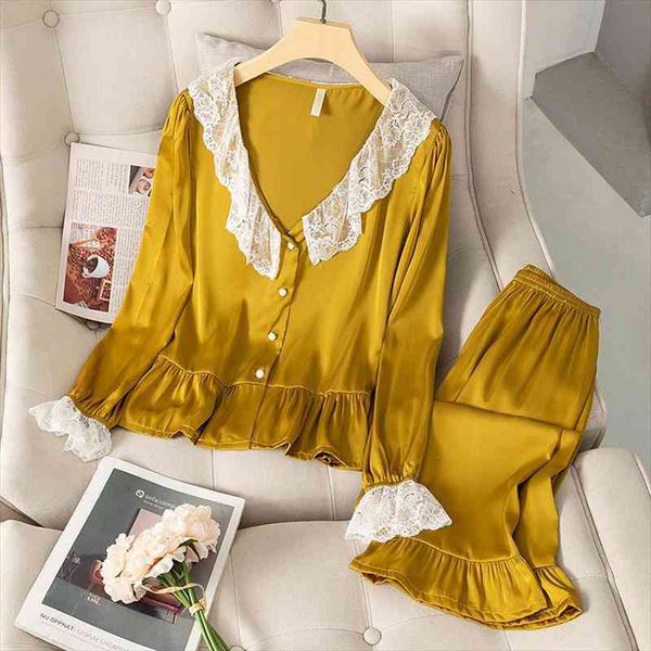 satin silk pajamas set spring summer female pajamas sleepwear casual long-sleeved trousers elegant women homewear, Black;red
satin silk pajamas set spring summer female pajamas sleepwear casual long-sleeved trousers elegant women homewear, Black;red