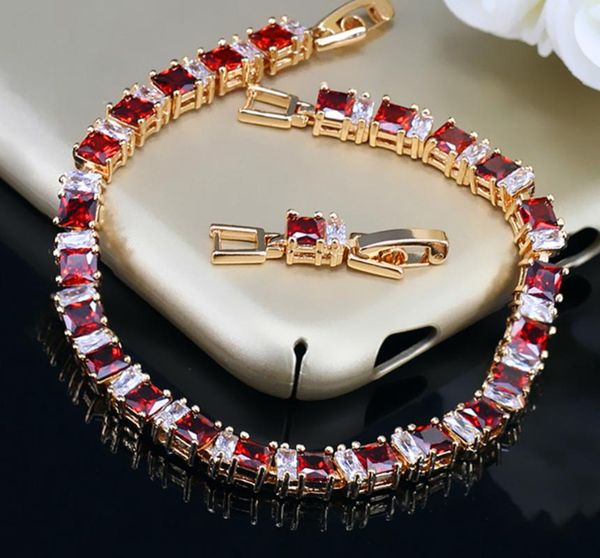 link, chain gold color jewelry square cz crystal and cubic zircon stone setting red bracelet for women, Black
link, chain gold color jewelry square cz crystal and cubic zircon stone setting red bracelet for women, Black