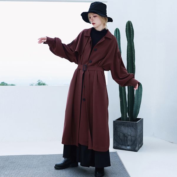 retro japanese style design dark windbreaker women trench coats autumn versatile medium length jacket with loose lantern sleeves overcoat, Tan;black
retro japanese style design dark windbreaker women trench coats autumn versatile medium length jacket with loose lantern sleeves overcoat, Tan;black