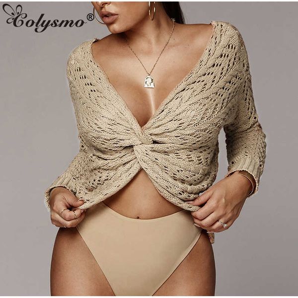 colysmo chest twist sweater women v-neck long sleeve hollow out thin pullover white knit crop loose casual streetwear 210527, White;black