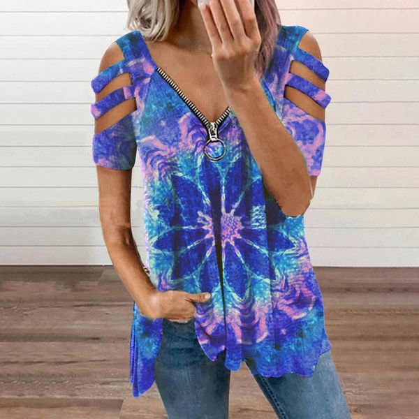 women's blouses & shirts mandala print blusas hollow out short sleeve loose pullover casual zipper v-neck irregular hem blouse haut fem, White
women's blouses & shirts mandala print blusas hollow out short sleeve loose pullover casual zipper v-neck irregular hem blouse haut fem, White