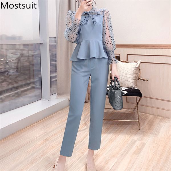 office fashion two piece pants sets outfits women bow dot print patchwork tunics + suits korean workwear 210518, White
office fashion two piece pants sets outfits women bow dot print patchwork tunics + suits korean workwear 210518, White
