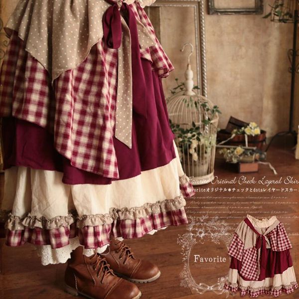 spring mori girl sweet skirt women' multi layer patchwork lace vintage plaid lovely cotton lolita female pleated skirts t248, Black
spring mori girl sweet skirt women' multi layer patchwork lace vintage plaid lovely cotton lolita female pleated skirts t248, Black