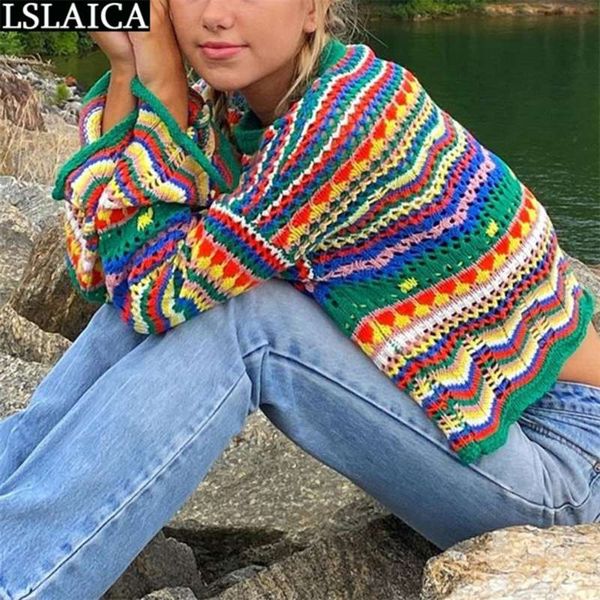 sweater women long sleeve colorful stripes stitching o-neck casual sweaters for knit fashion autumn winter loose 210927, White;black
sweater women long sleeve colorful stripes stitching o-neck casual sweaters for knit fashion autumn winter loose 210927, White;black