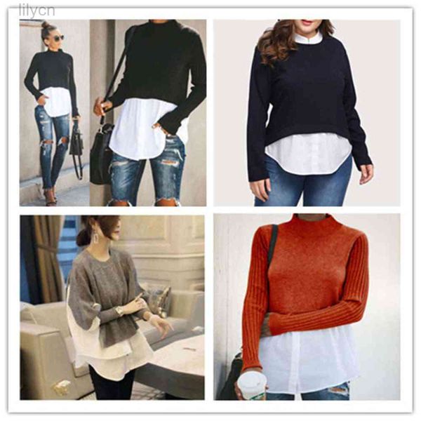 2021 spring autumn womens designer panelled sweaters fashion crew neck with button female pullover knits clothing, White;black
2021 spring autumn womens designer panelled sweaters fashion crew neck with button female pullover knits clothing, White;black