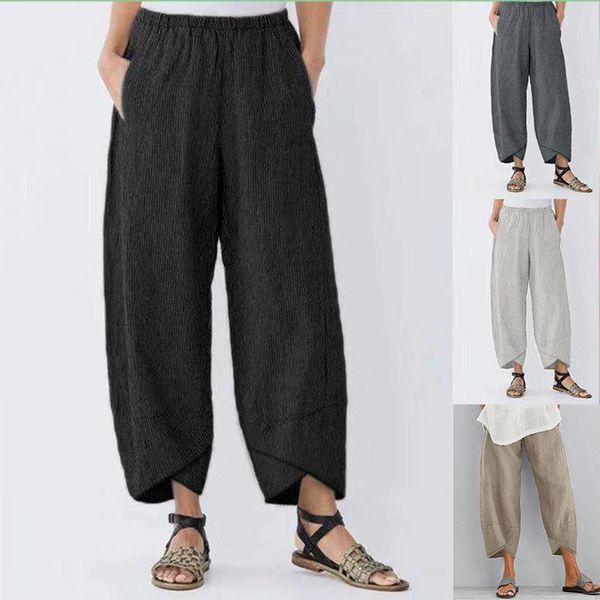 vintage linen summer casual solid women pants elastic waist wide leg pocket trousers asymmetrical loose capris harem pantalon, Black;white
vintage linen summer casual solid women pants elastic waist wide leg pocket trousers asymmetrical loose capris harem pantalon, Black;white