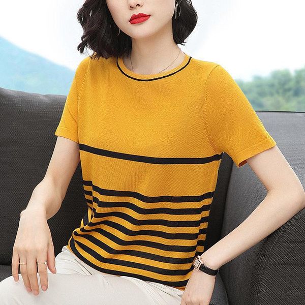 women's t-shirt 2021 women summer fashion striped knitted t shirts casual short sleeve loose o-neck korean thin tees l60, White
women's t-shirt 2021 women summer fashion striped knitted t shirts casual short sleeve loose o-neck korean thin tees l60, White