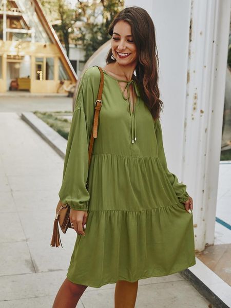 casual dresses 2021 women loose midi dress female long sleeve women's solid v-neck lace-up fashion for spring, Black;gray
casual dresses 2021 women loose midi dress female long sleeve women's solid v-neck lace-up fashion for spring, Black;gray