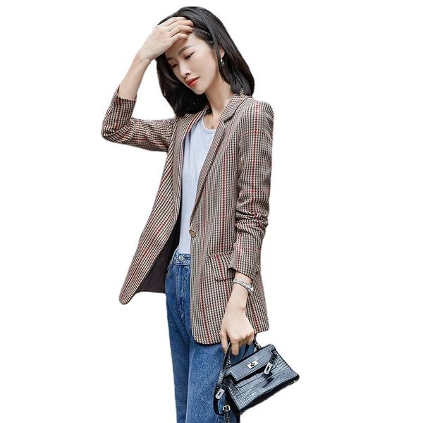 women's suits & blazers plaid suit coat female small women korean version medium long casual british style blazer, White;black
women's suits & blazers plaid suit coat female small women korean version medium long casual british style blazer, White;black
