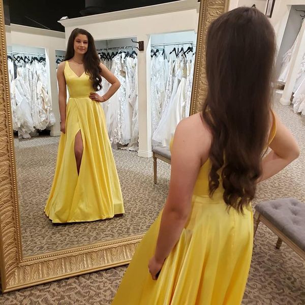party dresses elegant a-line v-neck yellow satin long prom dress sleeveless evening plus size split vestidos de fiesta, White;black
party dresses elegant a-line v-neck yellow satin long prom dress sleeveless evening plus size split vestidos de fiesta, White;black