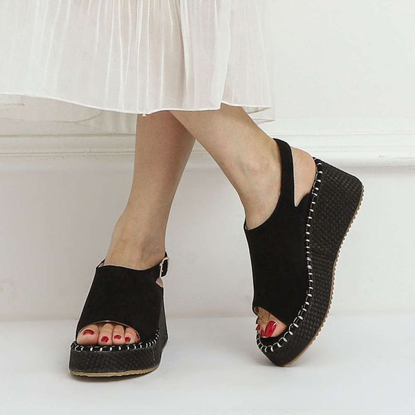 summer casual thick bottom slope heel rubber inner raised black fish mouth sandals
summer casual thick bottom slope heel rubber inner raised black fish mouth sandals