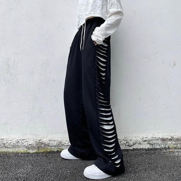 women's & capris qweek harajuku stripe hole wide leg pants black vintage japanese streetwear sweatpants women korean style loose trouse, Black;white
women's & capris qweek harajuku stripe hole wide leg pants black vintage japanese streetwear sweatpants women korean style loose trouse, Black;white