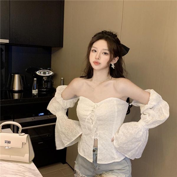 women's blouses & shirts retro french design off shoulder lotus root sleeve shirt drawstring long-sleeved with detachable sleeves whit, White
women's blouses & shirts retro french design off shoulder lotus root sleeve shirt drawstring long-sleeved with detachable sleeves whit, White
