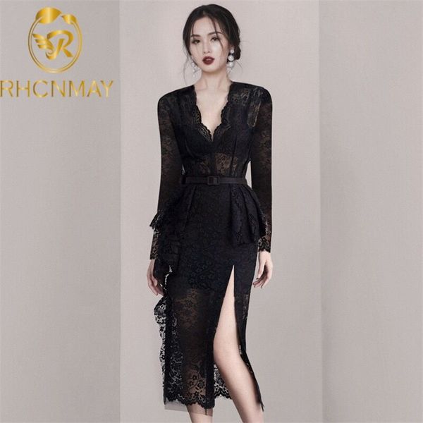 elegant ladies party dress ruffles pencil black lace women long sleeve v-neck high waist split es with belt 210506, Black;gray
elegant ladies party dress ruffles pencil black lace women long sleeve v-neck high waist split es with belt 210506, Black;gray