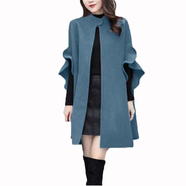 women's wool & blends 2021 autumn shawl cloak ruffle flare sleeve female woolen coats fashion loose ladies capes long jackets, Black
women's wool & blends 2021 autumn shawl cloak ruffle flare sleeve female woolen coats fashion loose ladies capes long jackets, Black