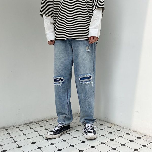 ripped straight jeans mens fashion washed retro casual hole patch jeans men street wild loose hip hop denim pants mens trousers, Blue
ripped straight jeans mens fashion washed retro casual hole patch jeans men street wild loose hip hop denim pants mens trousers, Blue