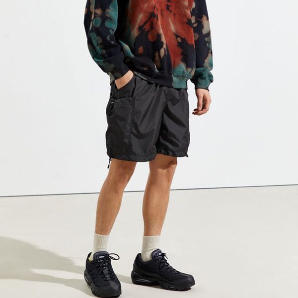 mens summer casual elastic waist short pants nylon cargo utility shorts, White;black
mens summer casual elastic waist short pants nylon cargo utility shorts, White;black