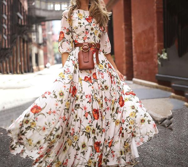 women floral printing o-neck sweet long party dress summer three quarter sleeve ladies dress fashion elegant streetwear, Black;gray
women floral printing o-neck sweet long party dress summer three quarter sleeve ladies dress fashion elegant streetwear, Black;gray