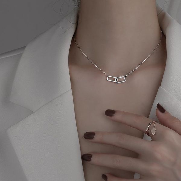 double square hollow rhinestone necklace female unique design geometric clavicle chain pendant necklaces, Silver
double square hollow rhinestone necklace female unique design geometric clavicle chain pendant necklaces, Silver