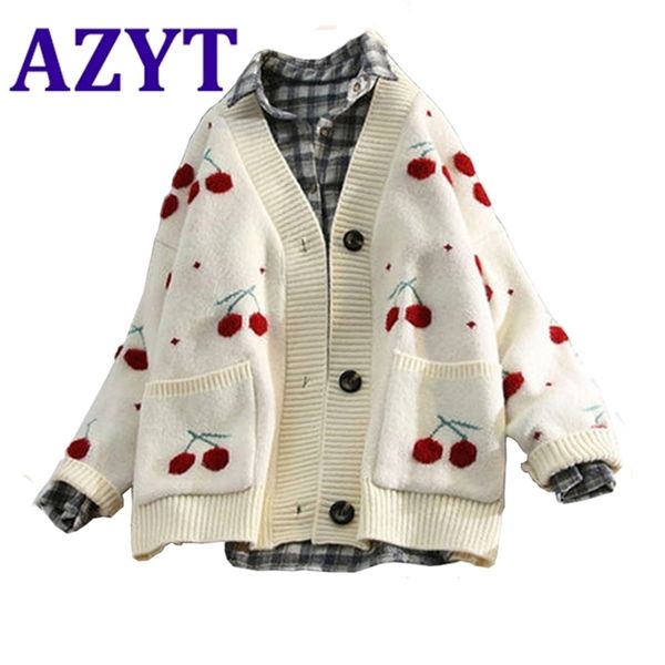 azyt fruit cherry embroidery knitted cardigan autumn v neck oversize woman sweater jacket winter warm knitwear 210914, White;black
azyt fruit cherry embroidery knitted cardigan autumn v neck oversize woman sweater jacket winter warm knitwear 210914, White;black