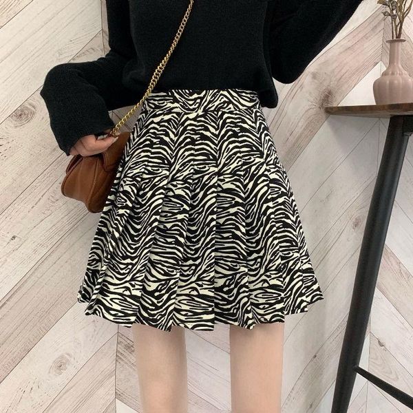 skirts pleated skirt zebra pattern spring and summer, Black