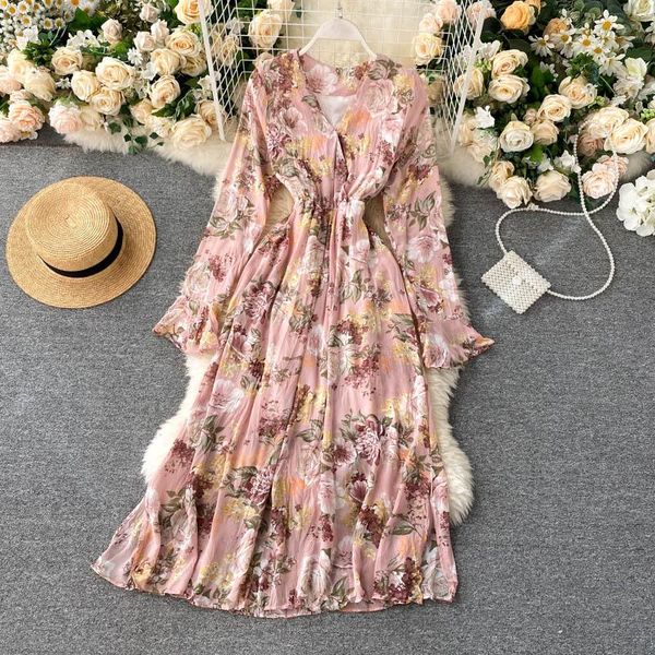casual dresses women chiffon floral dress french vintage flare sleeve v neck split a-line spring autumn bohemian print long vacation clothin, Black;gray
casual dresses women chiffon floral dress french vintage flare sleeve v neck split a-line spring autumn bohemian print long vacation clothin, Black;gray