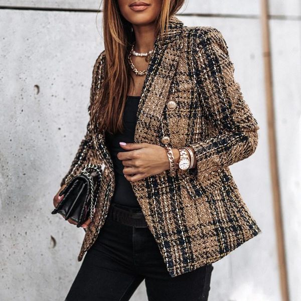 women's suits & blazers womens casual loose vintage double breased plaid tweed jackets outerwear ins fashion print coats, White;black
women's suits & blazers womens casual loose vintage double breased plaid tweed jackets outerwear ins fashion print coats, White;black