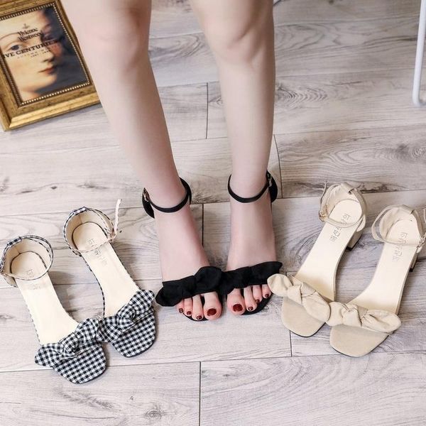 sandals women 2021 korean style mid-heel casual open toe high heels, Black