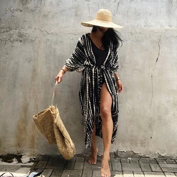 women's swimwear 2021 summer vintage kimono halo dyeing beach cover up with sashes oversized long cardigan holiday covers, White;black
women's swimwear 2021 summer vintage kimono halo dyeing beach cover up with sashes oversized long cardigan holiday covers, White;black