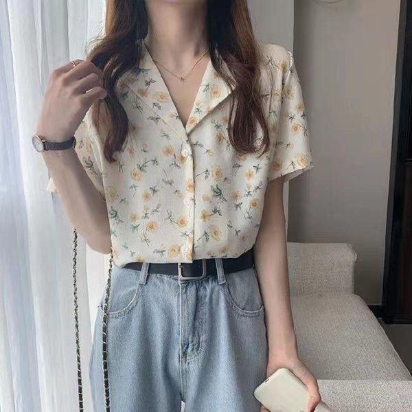 men's casual shirts herstory summer vintage floral print blouse women notched short sleeve elegant shirt chemise femme streetwear 2021, White;black
men's casual shirts herstory summer vintage floral print blouse women notched short sleeve elegant shirt chemise femme streetwear 2021, White;black