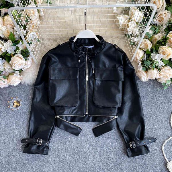 women's fur & faux spring casual fashion long-colored solid sleeve sewn thin zipper female leather jacket short plutonium 4n69, Black
women's fur & faux spring casual fashion long-colored solid sleeve sewn thin zipper female leather jacket short plutonium 4n69, Black