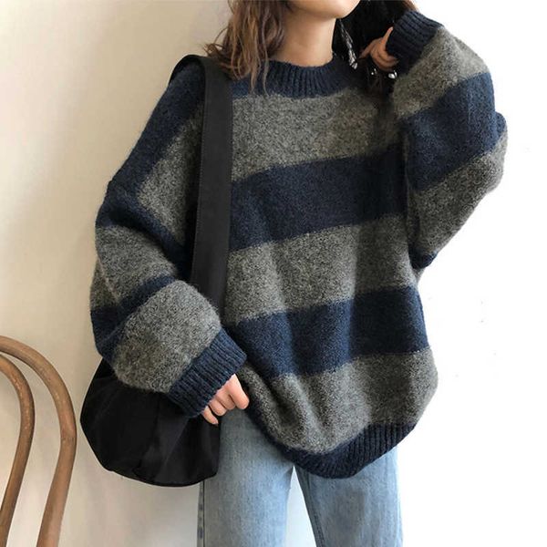 women's sweaters korean style women autumn winter striped round neck ladies jumper casual knitted for female pullover rrm7, White;black
women's sweaters korean style women autumn winter striped round neck ladies jumper casual knitted for female pullover rrm7, White;black