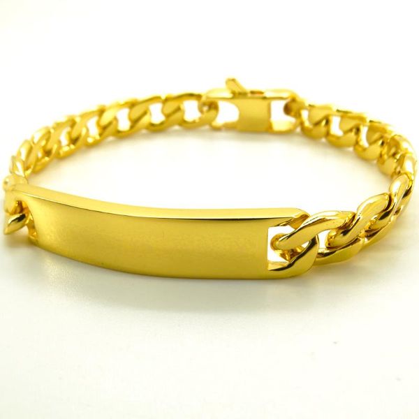 link, chain 100% stainless steel bracelet 9 mm width id bar curb cuban 18k gold color bracelets 8 inches for men women factory offer, Black
link, chain 100% stainless steel bracelet 9 mm width id bar curb cuban 18k gold color bracelets 8 inches for men women factory offer, Black