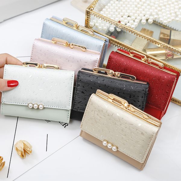 pearl element trifold women wallets short soft leather ladies purse clamp designer coin pocket card holder female wallet, Red;black
pearl element trifold women wallets short soft leather ladies purse clamp designer coin pocket card holder female wallet, Red;black