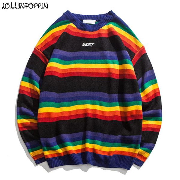 women's sweaters streetwear women colorful rainbow stripes o-neck embroidery letters ladies oversize knitted pullovers, White;black
women's sweaters streetwear women colorful rainbow stripes o-neck embroidery letters ladies oversize knitted pullovers, White;black
